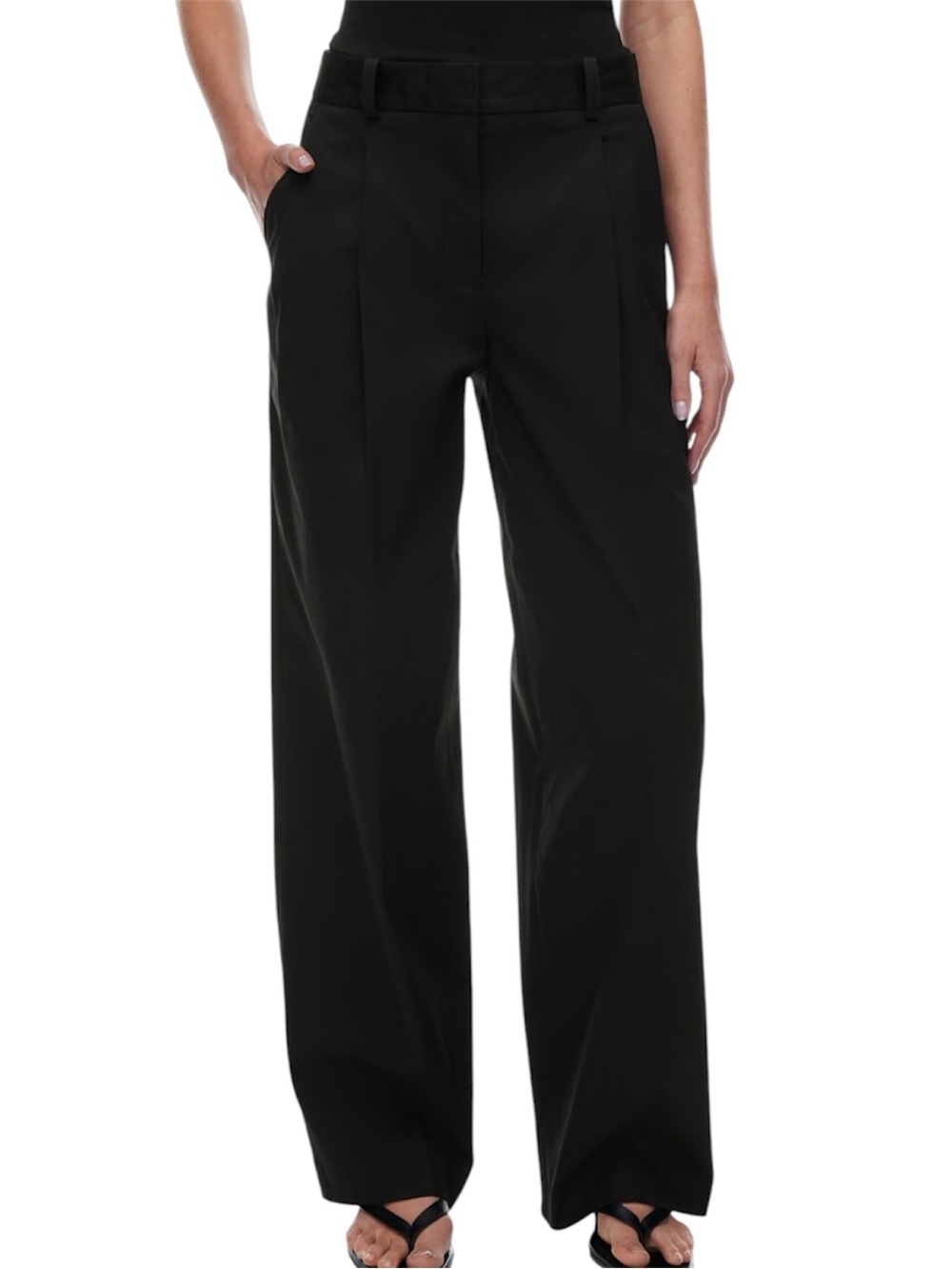 Aritzia Babaton Inbound Wide Leg Pleated Trouser Pant Black Womens Size 10